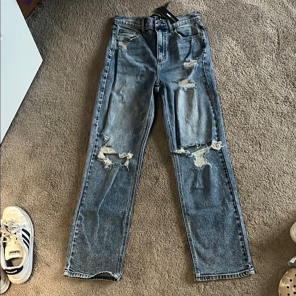Fashion Nova Blue Distressed Straight Leg Jeans
